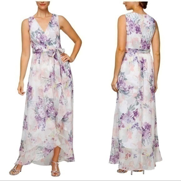 Women’s SLNY Floral Sleeveless V-Neck Maxi Dress Tie Wrap - Size 12 - NWOT - Picture 1 of 6
